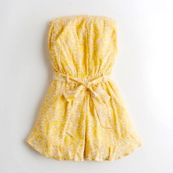 Hollister Pants - Yellow Floral strapless Romper‎ | Hollister, size large